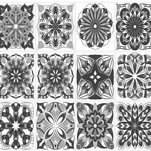 Mosaic Tile Stickers, Pack Of 24 Grey Shades Patterns, Waterproof Transfers, Use On 150mm x 200mm or 6 x 8 Inch Kitchen / Bathroom Tiles G35