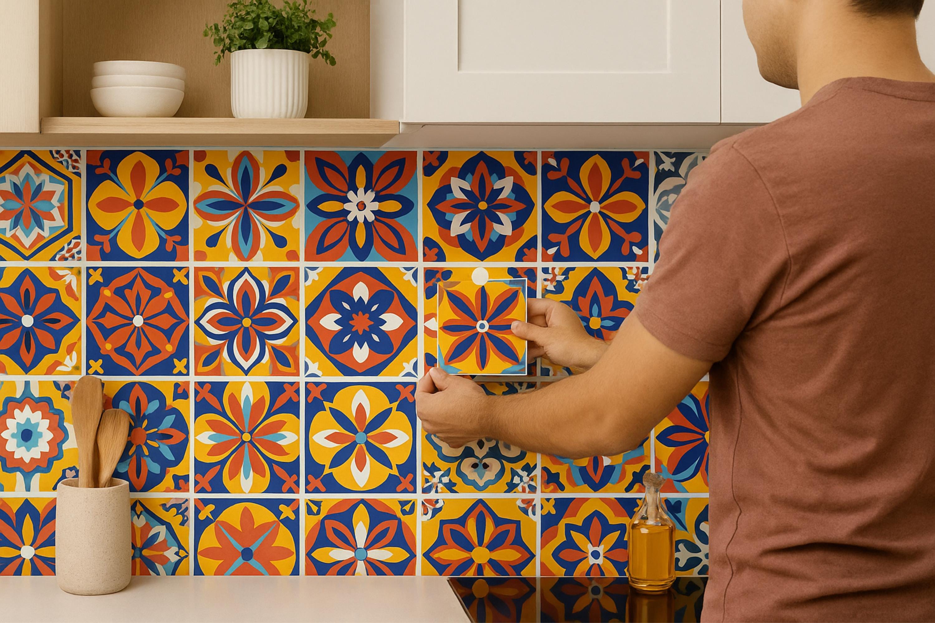 25 X Blue Gloss Tile Stickers For 15cm X 15cm / 150mm X 150mm / 6 Inch Waterproof For Kitchen, Splashback, For Bathroom, Self Adhesive, Peel And Stick On, Removable For Renters - View #2