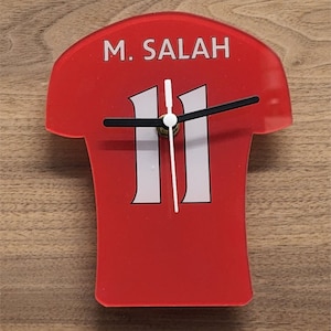 Quartz Clock In Style Of Liverpool Player Shirt With Name & Number, VVD, Robbo, Salah, Henderson, Becker, Trent, Nunez, Mac Allister