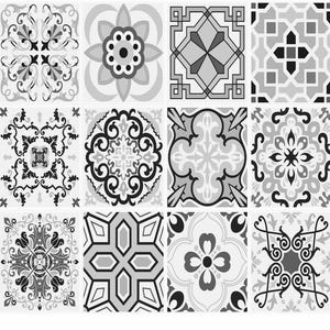 Mosaic Tile Stickers, Pack Of 24 Grey Shades Patterns, Waterproof Transfers, Use On 150mm x 200mm or 6 x 8 Inch Kitchen / Bathroom Tiles G55