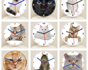 Quartz Wall Clock With Different Cat Breeds, 200mm or 300mm, Boxed, On Stand Or Hang On Wall, Battery Included, Great Gift For Cat Lovers C1
