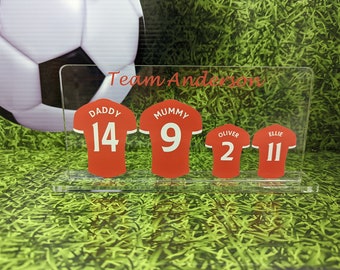 Personalised Family Name Football Plaque, Several Soccer Teams,  Up To 7 Shirts With Individual Names, Great Gift Father's Day, Birthday
