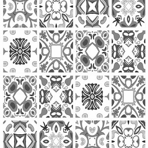 Mosaic Tile Stickers, Pack Of 24 Grey Shades Patterns, Waterproof Transfers, Use On 150mm x 200mm or 6 x 8 Inch Kitchen / Bathroom Tiles G13