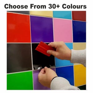Gloss Vinyl Tile Stickers: Waterproof Kitchen & Bathroom Transfers, 95mm Square, Chose from Lots Of Colours, Peel and Stick, Easy To Do