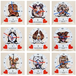 Dog Clock, Cartoon Peeking Dog Breeds on a Quartz Clock, Can Be Stood on Desk or Hang On Wall, We Can Add YOUR Dog / Pets Picture DC6