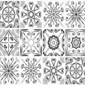 Mosaic Tile Stickers, Pack Of 24 Grey Shades Patterns, Waterproof Transfers, Use On 150mm x 200mm or 6 x 8 Inch Kitchen / Bathroom Tiles G22