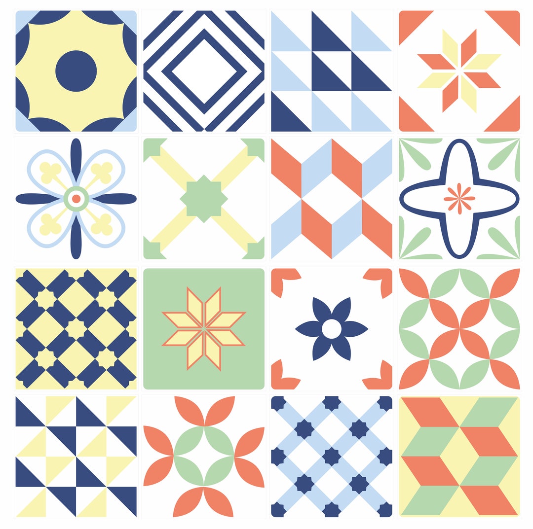 Mosaico Sticker Mosaic Tile Stickers, Pack of 24 Colourful Patterns, Waterproof ...