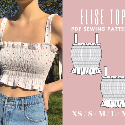 Shirred Summer Crop Top Digital PDF Sewing Pattern Sizes - Etsy