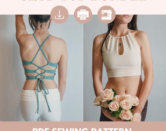 Lace up Crop Top and Halter Top pattern Bundle | Digital pdf sewing pattern | Sizes XS-XL | tank top pattern | corset top pattern
