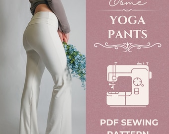 Low Rise Fold Over Waist Yoga Pants Pattern | Digital PDF sewing pattern | Flare pants pattern | leggings pattern | beginner sewing