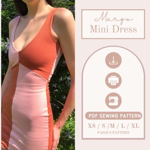 Color block dress pattern | Digital PDF sewing pattern | bodycon dress pattern | vneck dress pattern | abstract mini dress | womens sewing