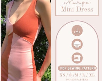 Color block dress pattern | Digital PDF sewing pattern | bodycon dress pattern | vneck dress pattern | abstract mini dress | womens sewing
