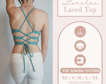 Crop Top mit Schnürung am Rücken | Digitales PDF Schnittmuster | Korsett Top | Festival Top Muster | rave Top Muster | witchy Top gemustert | Frauen Tank