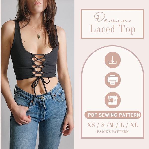 Korsett Top Muster | Digitales PDF Schnittmuster | DIY Tank-Top | bauchfreies Top Muster | 90er Jahre Muster | Grunge Muster | Schnittmuster für Frauen