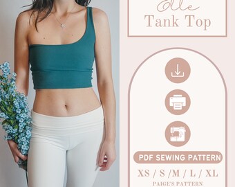 Tank top pattern | Digital PDF sewing pattern | One shoulder top | diy tank | womens tank | crop top pattern | one strap tank top | beginner