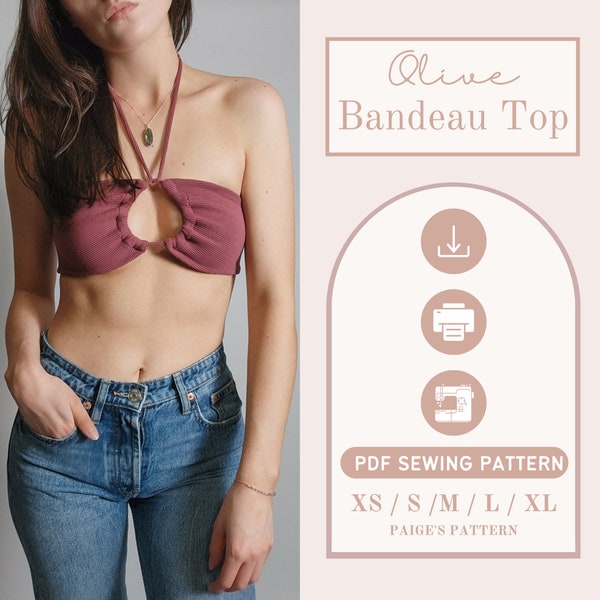 Keyhole Crop Top / tube top pattern | Digital PDF sewing pattern | bikini top pattern | bralette pattern | bandeau top pattern | womens top