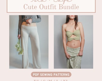 Low rise pants Pattern and Tube top Pattern Bundle | Size XS-XL | Digital PDF sewing pattern | flare pants pattern | twist front top