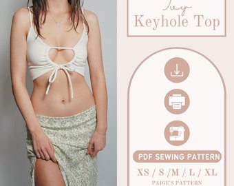 Keyhole top pattern | Digital PDF Sewing Pattern | bralette pattern | crop top pattern | tie front top | womens tank top pattern