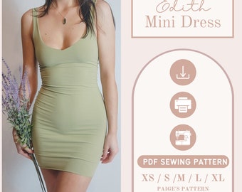Mini dress pattern | Digital PDF sewing pattern | beginner sewing pattern | vneck dress pattern | womens sewing pattern