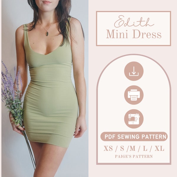 Mini dress pattern | Digital PDF sewing pattern | beginner sewing pattern | vneck dress pattern | womens sewing pattern