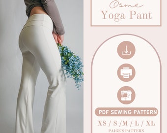 Patron de pantalons de yoga taille basse | Patron de couture numérique PDF | Modèle de pantalon évasé | modèle de leggings | rabattre la taille | couture pour débutants