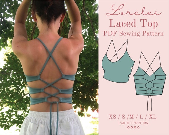 Lace Up Back Crop Top /Digital PDF Sewing Pattern/ Sizes XS-XL