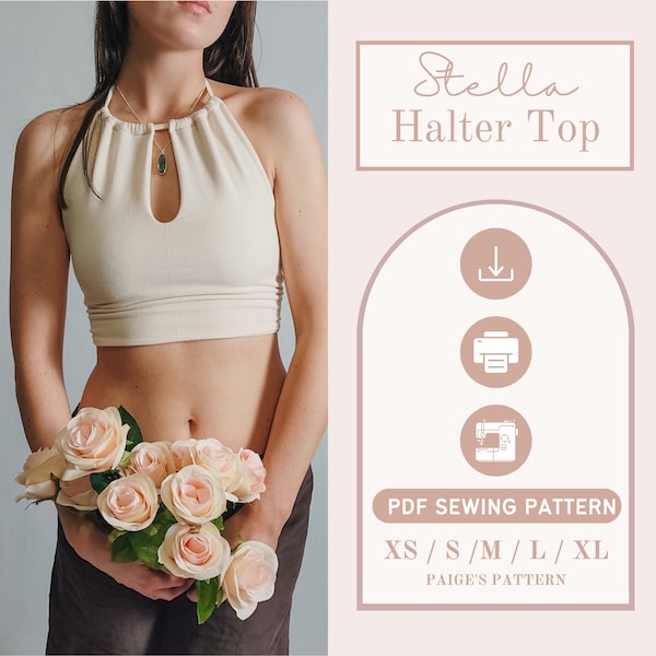 Halter Top Pattern | Digital PDF sewing pattern | crop top pattern | keyhole top pattern | backless top pattern |tie back top sewing pattern