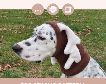 Naaipatroon rendierhond haarband – fleece hondenhoed pdf, doe-het-zelf hondenkostuum, winter huisdier kappatroon, kersthondaccessoire, beginnerspatroon