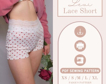 Coquette Lace Trim Shorts, Booty Shorts, Soft Girly Lounge Shorts, PDF Pattern, Micro Pajama Shorts Sewing Pattern, Digital Download