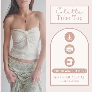 Twist front top | tube top pattern | Digital PDF Sewing Pattern | off the shoulder pattern | strapless top pattern | coquette top pattern