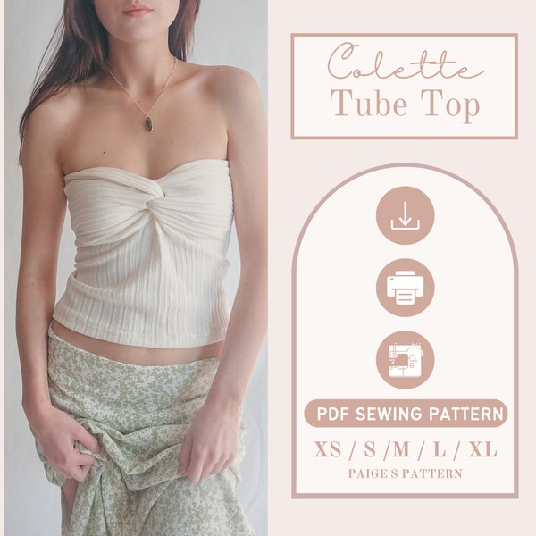 Haut torsadé sur le devant | motif tube | Patron de couture numérique PDF | épaules dénudées | à motif bustier | Top coquette motif