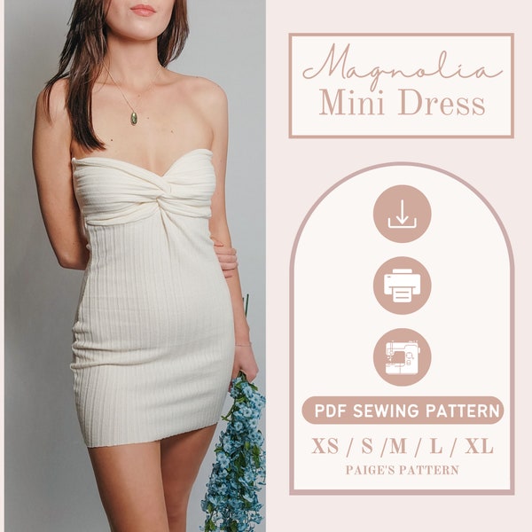 Minirobe à épaules dénudées | Patron de couture numérique pdf | modèle de robe caraco | modèle de robe moulante | modèle de robe pull