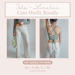 Low rise pants Pattern and Lace up top Pattern Bundle | Size XS-XL | Digital PDF sewing pattern | flare pants pattern | corset pattern