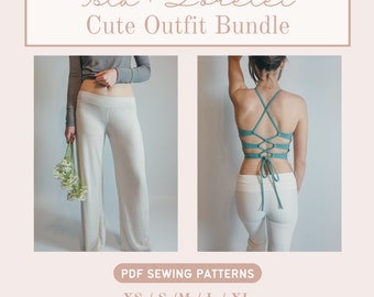 Low rise pants Pattern and Lace up top Pattern Bundle | Size XS-XL | Digital PDF sewing pattern | flare pants pattern | corset pattern