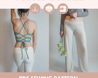 Low rise pants Pattern and Lace up top Pattern Bundle | Size XS-XL | Digital PDF sewing pattern | flare pants pattern | corset pattern