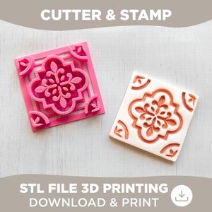 Square Mosaic Cookie Stamp - Geometric antique Pattern - DIY Baking Tool Cookies - Pottery and art tool - STL FILE - 3D Download and Print.