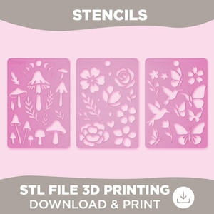 Set di stencil Wild Nature STL - Funghi, fiori e farfalle per argilla, pittura, ceramica, progetti fai da te - Scaricabile stampabile in 3D. Album di ritagli