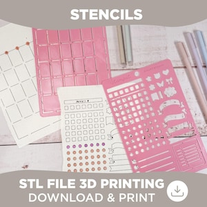 Set di stencil per Bullet Journal STL – Griglie di calendario, icone e modelli di layout per planner, album di ritagli e journaling – Download stampabile in 3D