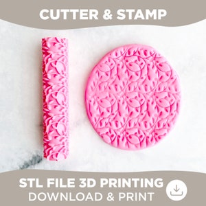 Könnte beinhalten: Rosa 3D-gedruckter Nudelholz und Stempel mit einem Blatt-Muster. STL-Datei zum 3D-Druck. Herunterladen und drucken.