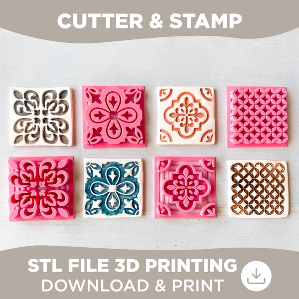 Mosaic Set Cookie Stamp - 4 design Geometrical flower Patterns - DIY Baking Tool Cookies - Pottery tool - STL FILE - 3D Download and Print.