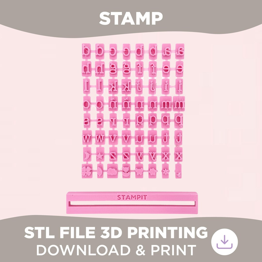 Abc File Format Alphabet Clay 3D Stamp - Lower Case and Icons Typwriter STL File ...