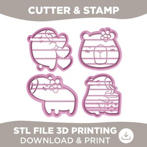 Capybara Cutter and Stamp Set STL – 4 Cute Capybara Designs for Kids Baking, Clay, Fondant, DIY Crafts, Party Decor – Download File