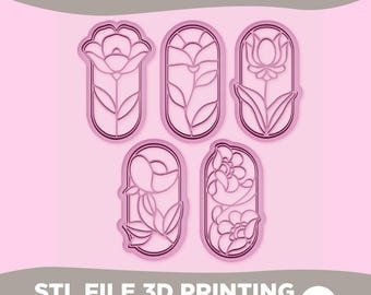Conjunto de cortadores de carimbo floral 3D – Arquivos STL botânicos (Download digital)