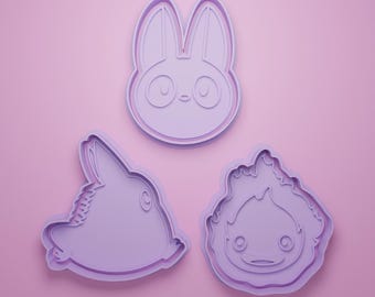 Studio Ghibli Magical Companions Cutter and Stamp Set STL – Calcifer, Chibi Totoro and Jiji – Cookie, Clay, Fondant, DIY Baking Download