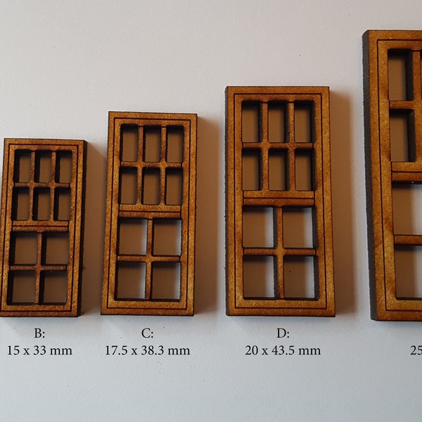 10 pack MDF Laser Cut Windows for Terrain buildings D&D Warhammer 28mm railway diorama model A