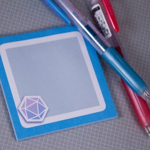 Dungeon and Dragons Dice D20 Notepad / Sticky Notes 3x3 Inches Blue Pad
