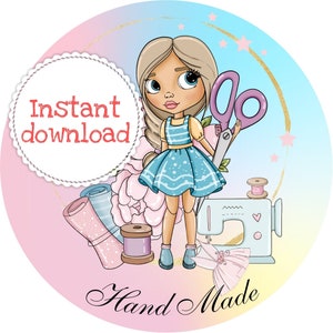 Digitale handgemaakte ronde stickers bundel Png, Afdrukbare Dank u cirkel label / tag, Verpakking / post sticker voor ambacht / naaien klein bedrijf