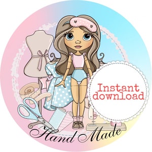 Digitale handgemaakte ronde stickers bundel Png, afdrukbaar Dank u cirkel label / tag, verpakking / post sticker voor ambacht / naaien kleine bedrijf