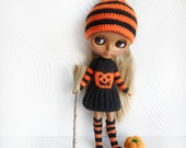 Blythe Halloween set knitted dress, striped knee socks and hat