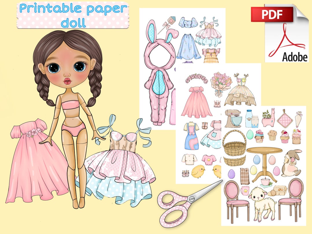 Printable Paper Doll Spring Blythe With Clothes - Digital PDF, Easter Busy Book Activity, Dress up Cut Out Doll, Fashion Girl Template, DIY - Etsy printable-paper-doll-spring-blythe-with-clothes-digital-pdf-easter-busy-book-activity-dress-up-cut-out-doll-fashion-girl-template-diy-etsy